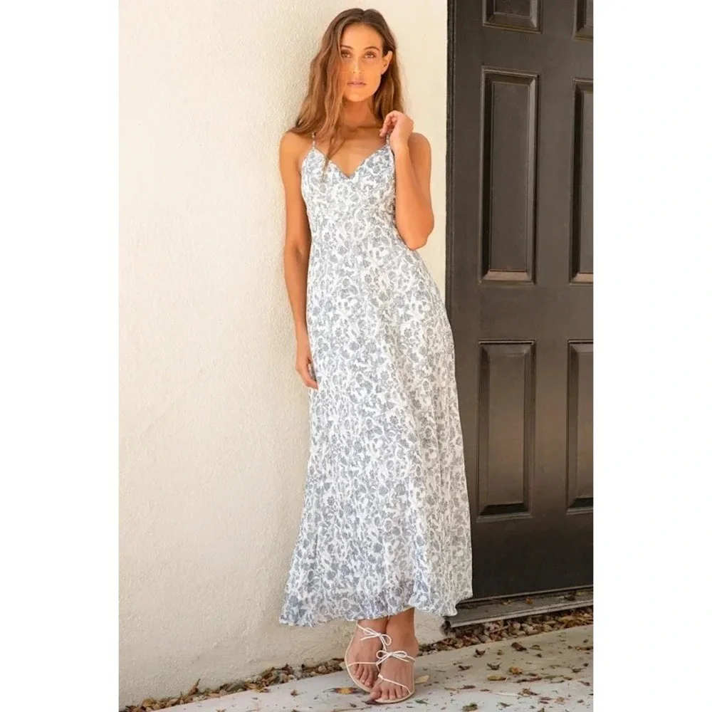 blue backless lace dress Dinah Lace And Satin Maxi Dress / Cornflower Blue | MESHKI